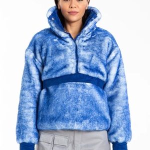 Faux fur pullover with corduroy detailing